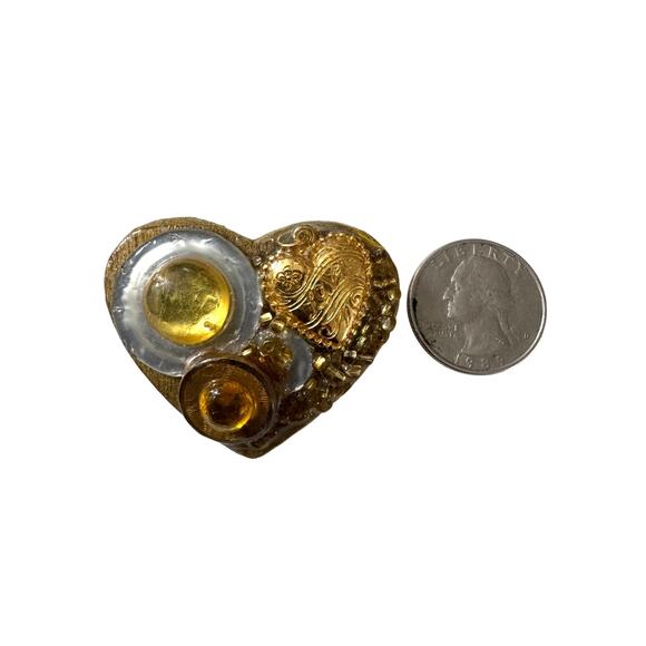 Vintage Artist Made Brooch Golden Wooden Silver Tones Abstract - Picture 5 of 5